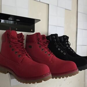 Red and Black Lace-Up Boots